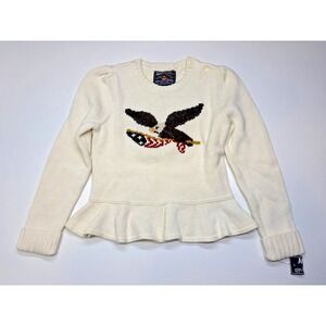 American Living Sweater Girls 4/4T Flag Eagle Ruffles Ivory Patriotic Cotton